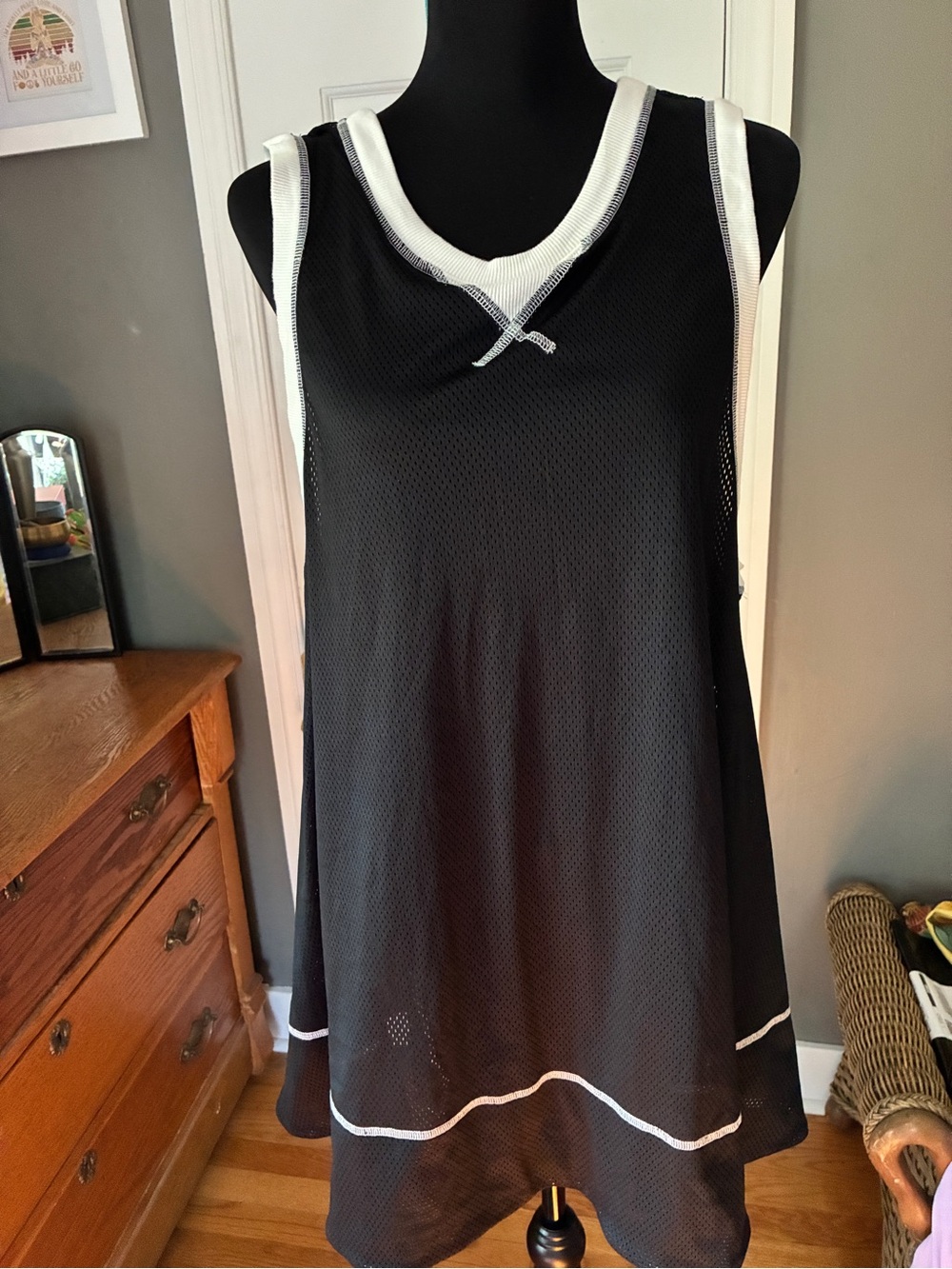 FP Movement by Free People Black Mesh Tank with White Trim